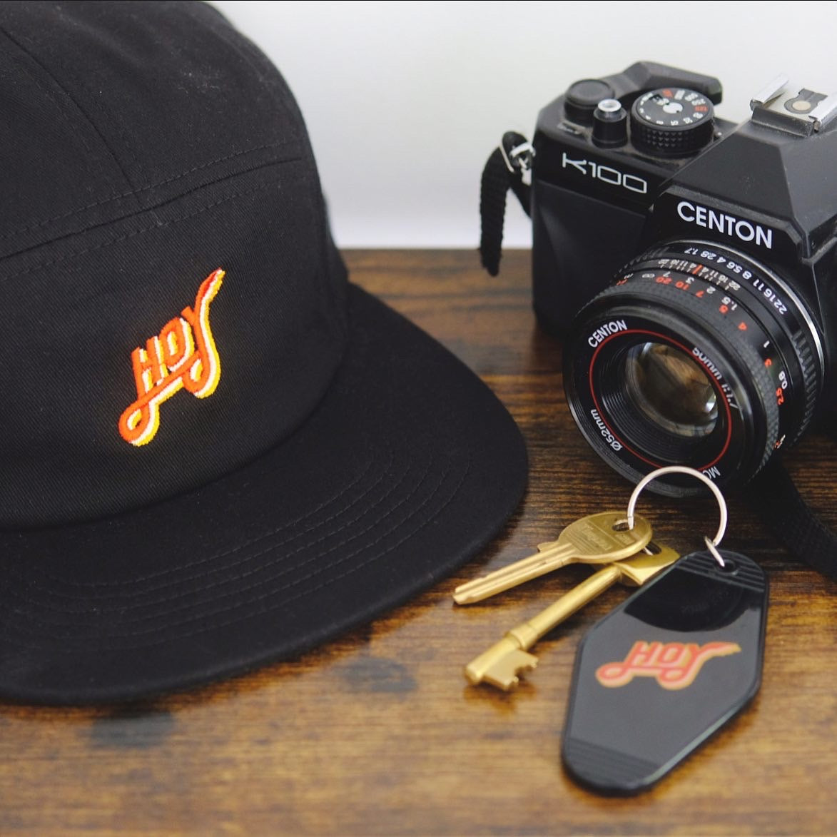 Hoy Classics Embroidered Five Panel Hat - Pitch Black / Sunrise
