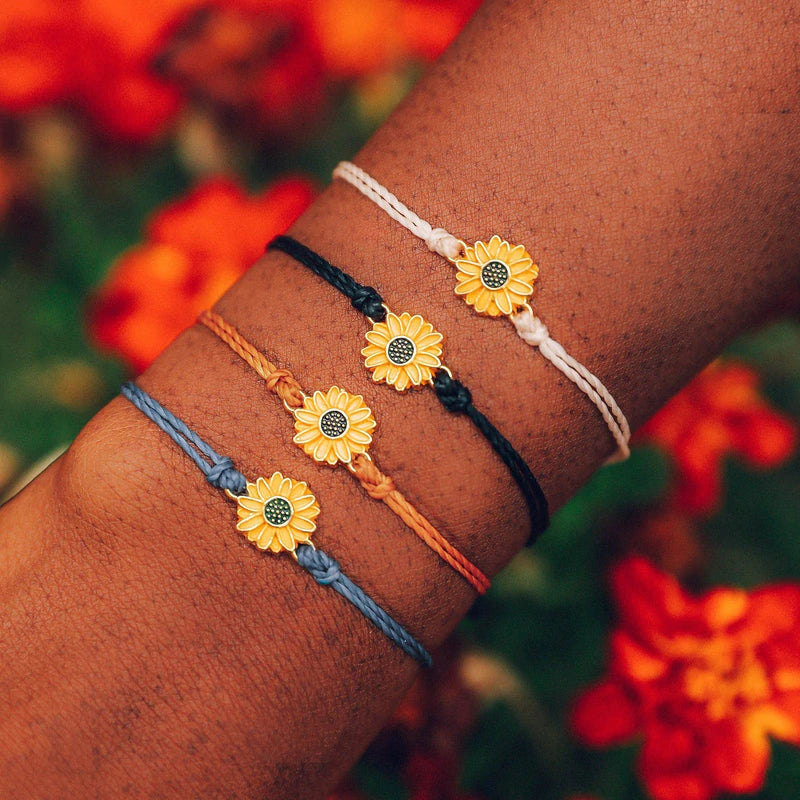 Pura Vida Enamel Sunflower Charm Bracelet - Gold / Vanilla