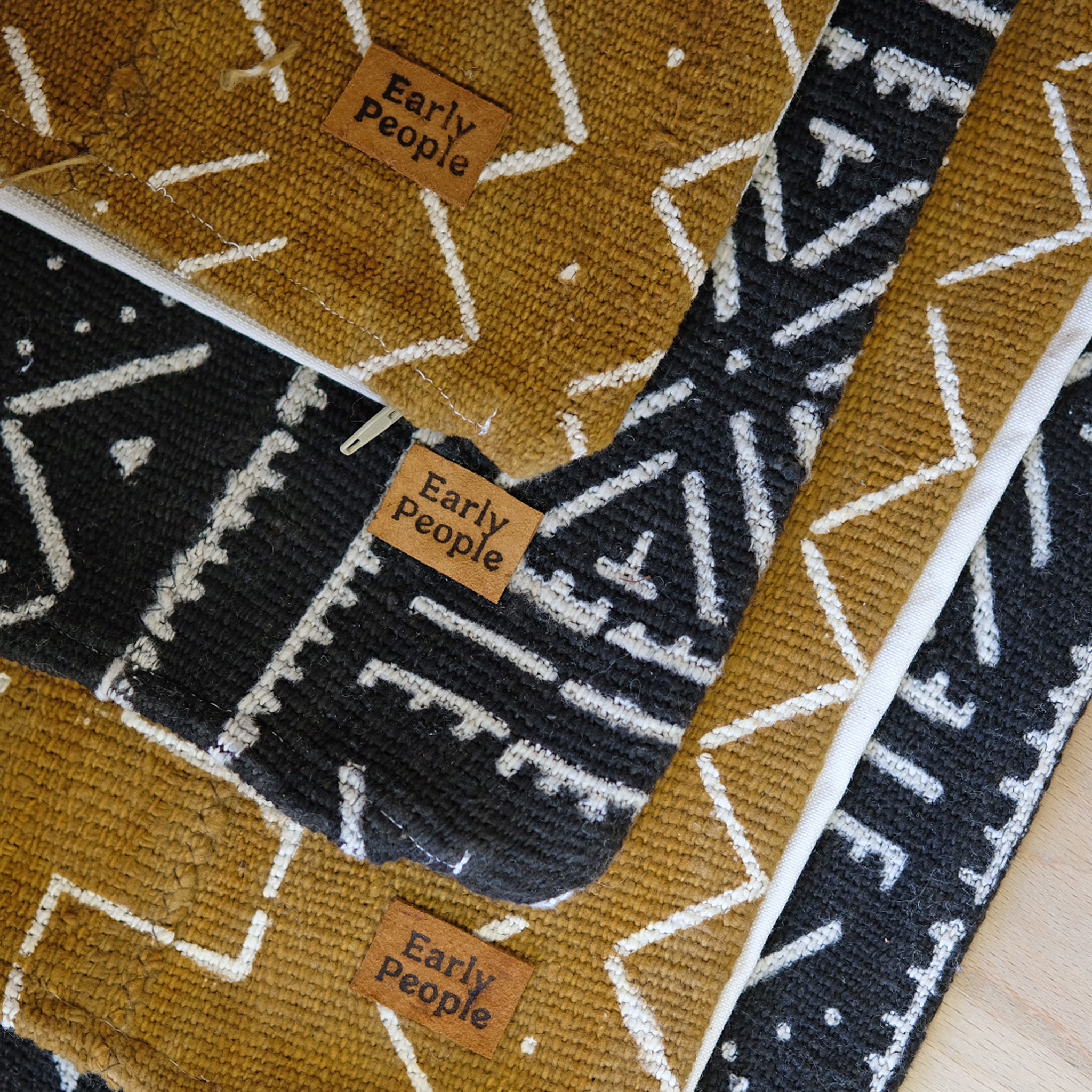 Early People Handmade Mali Mud Cloth Cushion | 50cm x 50cm | Ochre & Ivory