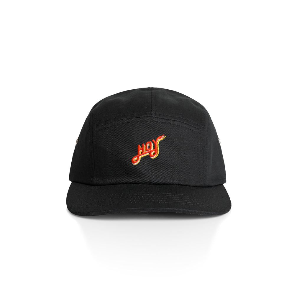 Hoy Classics Embroidered Five Panel Hat - Pitch Black / Sunrise